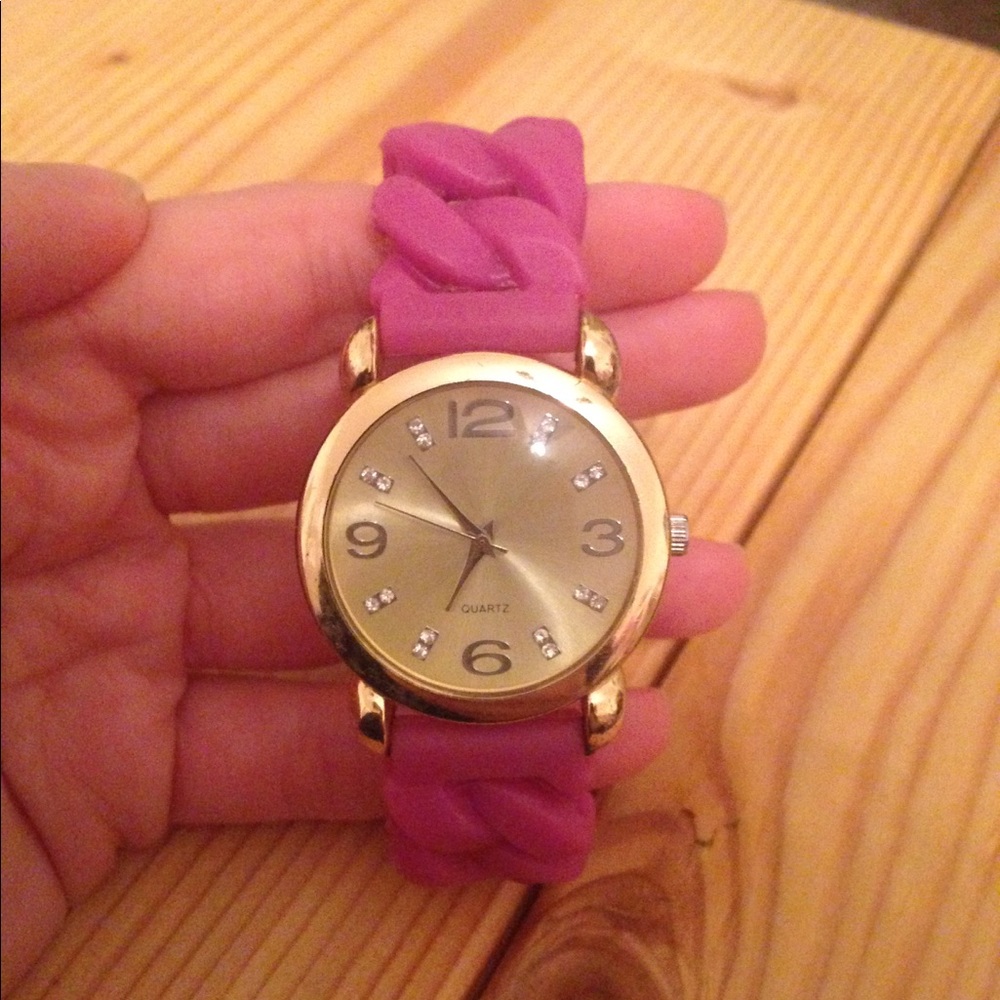 Magenta Pink Analog Watch with rubber band